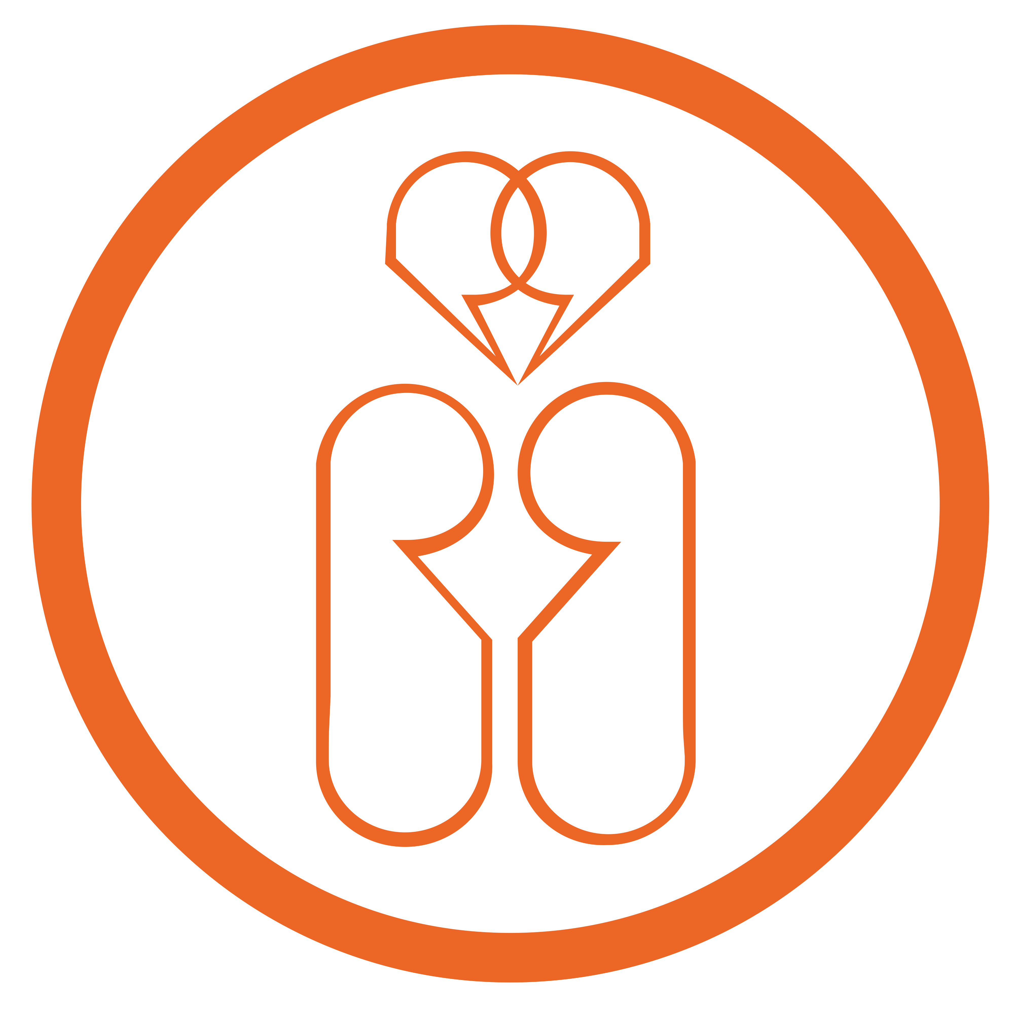 Kreisförmiges, oranges Logo inklusive zwei miteinander kommunizierenden Figuren der Paarberatung Intensiv von Renate Nischak